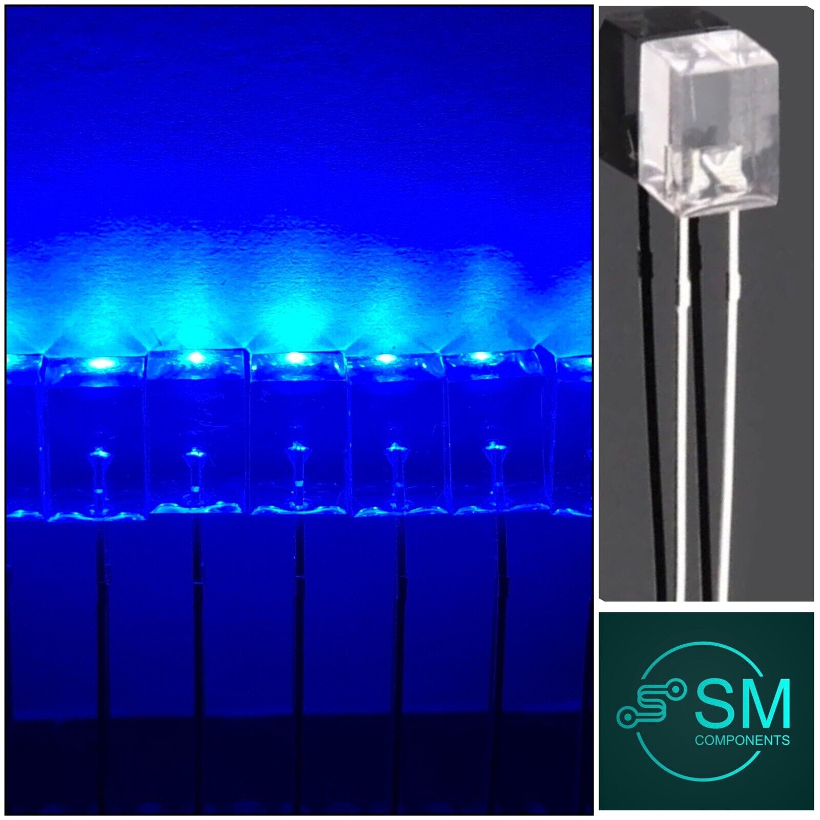 Blue Rectangular Led 100pcs 5x5x7mm LEDS Clear Resin Blue Square Led Light Emitting Diode E ...
