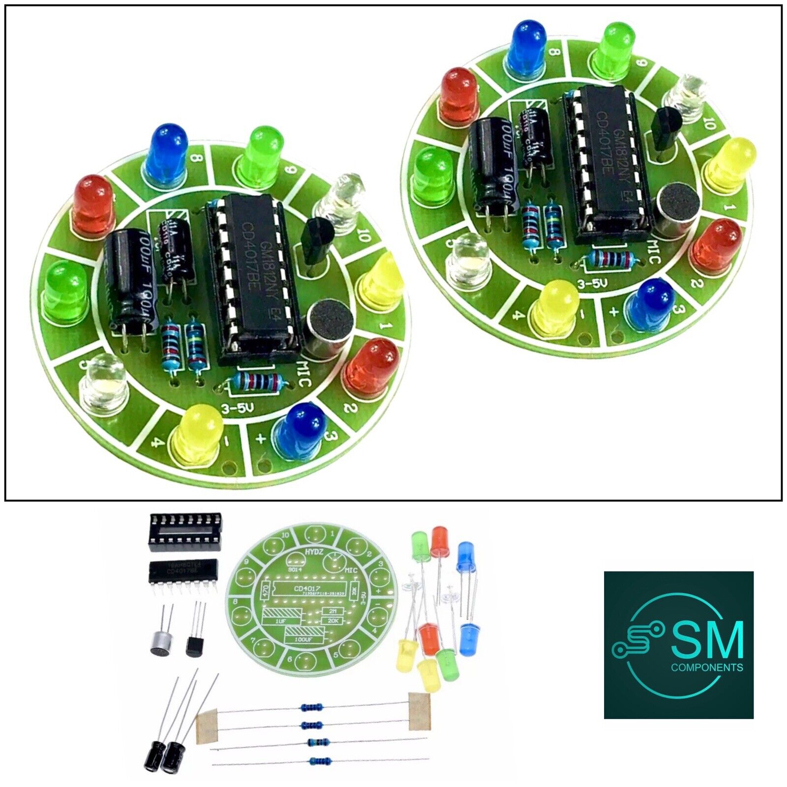 Rotating Led Kit 2 X KITS CD4017 Colorful Voice Control Rotating LED light kit Starter ...
