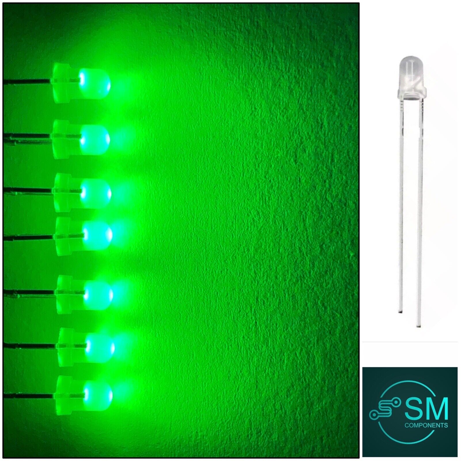 Green Led Diffused 100pcs 3mm GREEN Flashing LED Colour Diffused Light Emitting Diode 1.5 ...