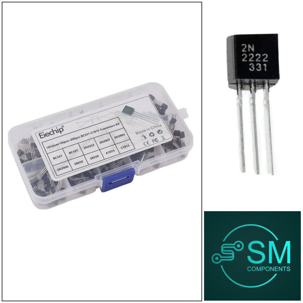 SCOOYUCK Kit 200 Transistors NPN/PNP – 10 Valeurs (BC327, 2N2222, 2N3904, S8050, A1015…)
