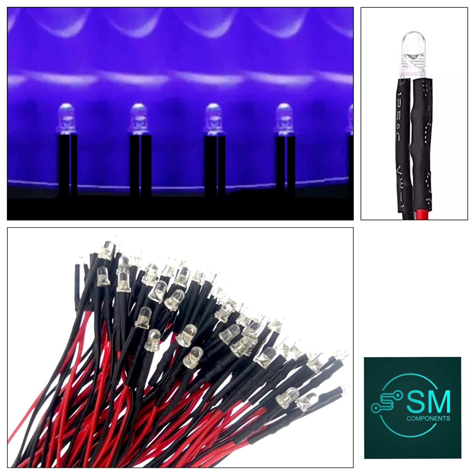 Violet Bio Led 20pcs Prewired 3mm ULTRA VIOLET LED DC 12V 3mm Clear Round Light Emitt ...