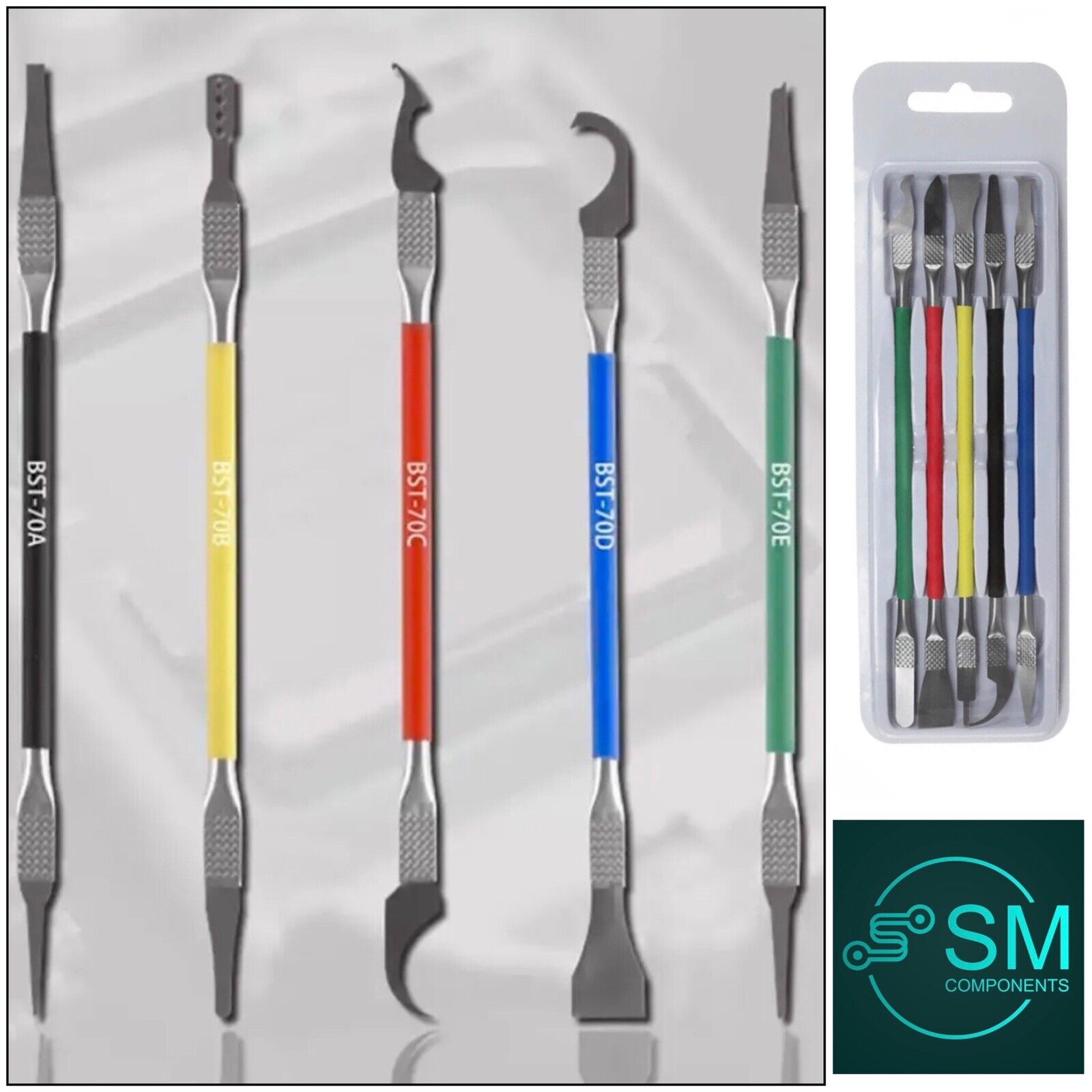 5PC Super Flexible Thin Metal Spudger Repair Opening Tool DIY Phones E ...