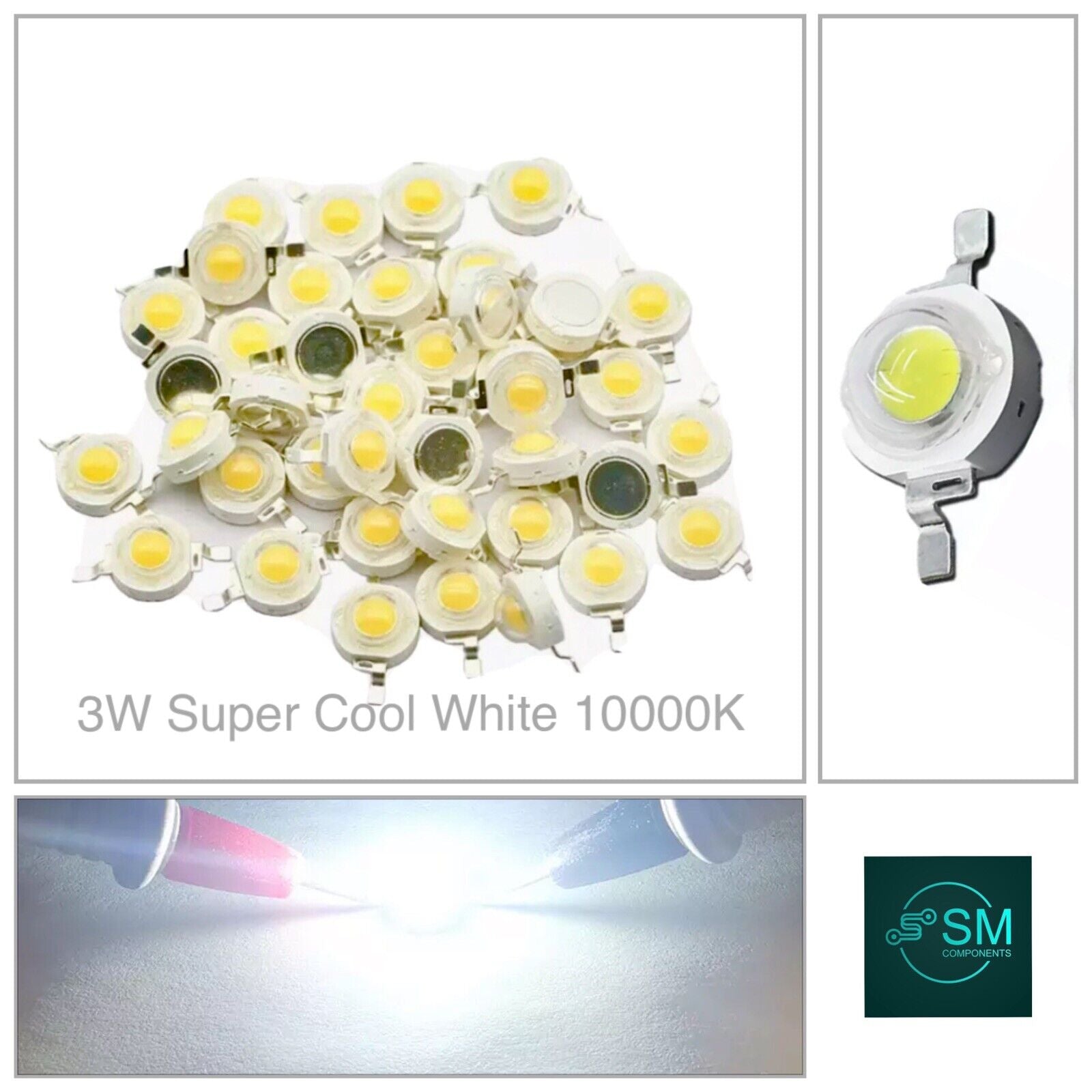 20 Pieces 3W SUPER COLD WHITE LED High Power SMD LED 45mil Light Emitt ...
