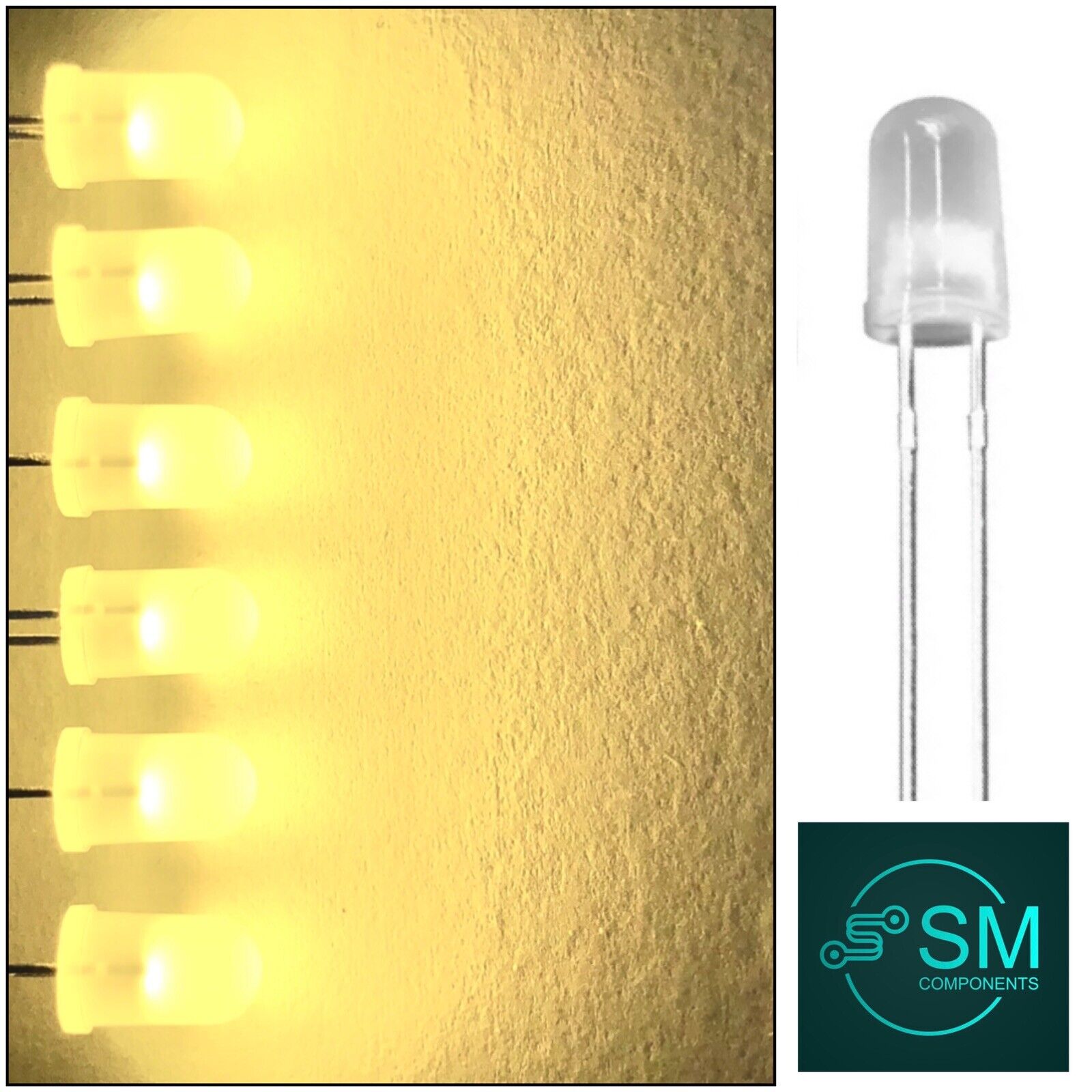 100pcs 5mm Warm White Diffused Round Top LED Diodes Light Emitting Dio ...