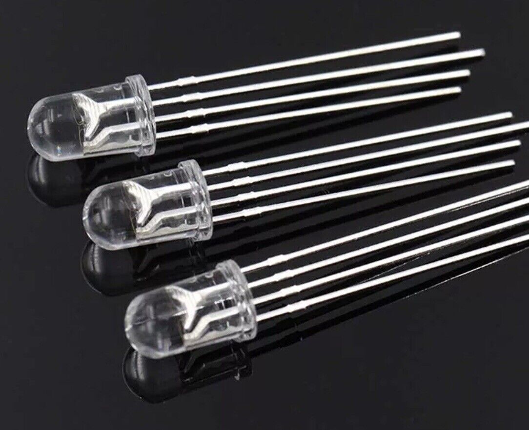 100pcs 5mm LED 4pin RGB Red Green Blue Clear Top Tricolour Common Cath ...