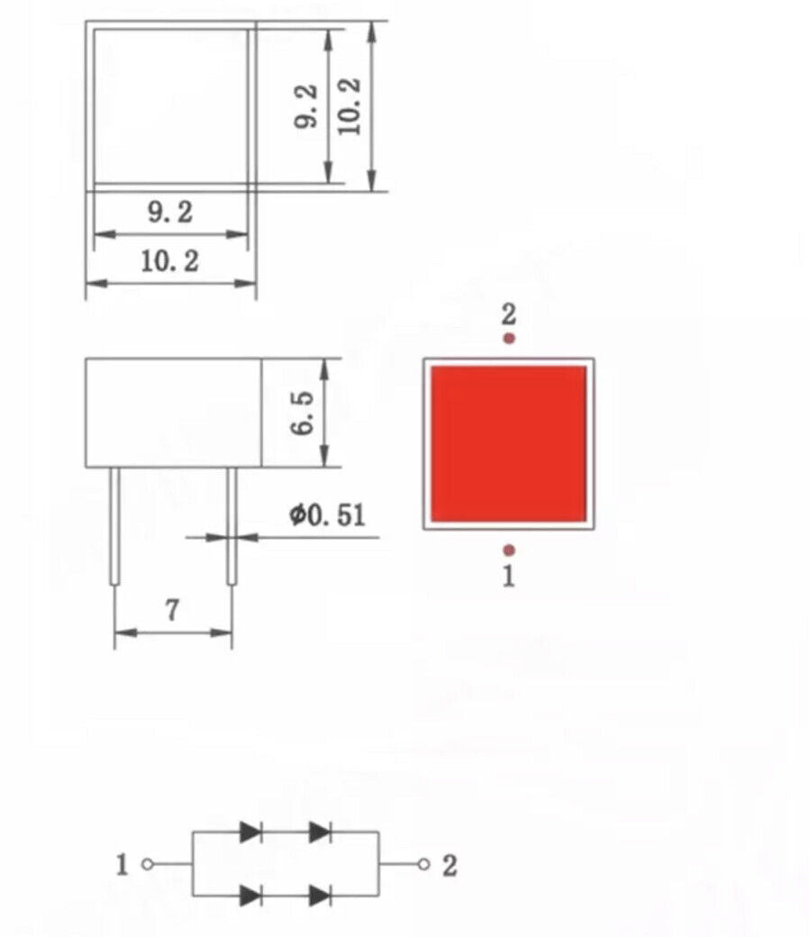 5PCS 10X10mm Indicator LED Block Diodes RED 625nm Light Emitting Diodes Projects