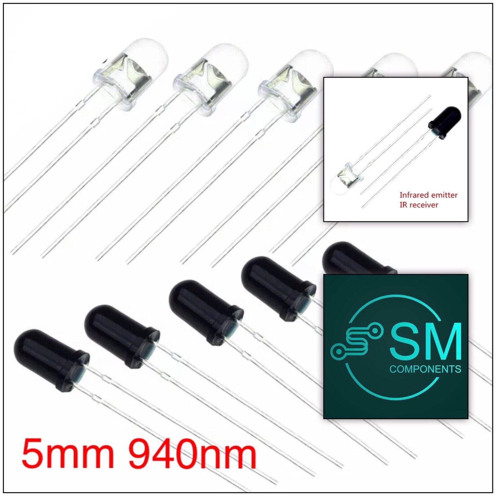 Led Receiver Shape 50PCS 5mm IR LEDS EMITTER, RECEIVER 5mm 940nm 25 Sets IR infrared diod ...