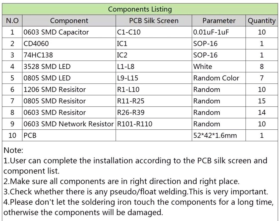 SMD/SMT PCB Component Soldering Practice Board CD4060 DIY Diode, Resistor, LEDS