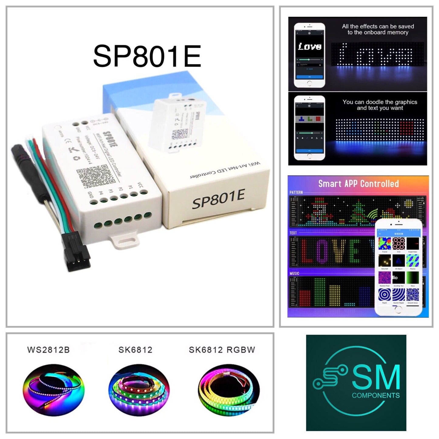 SP801E WS2811 WS2812B WS2813 SK6812 LED Neo Pixel wifi Bluetooth Controller DIY