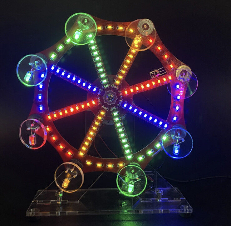 DIY Rotating Ferris Wheel KIT Colourful LED Lights SMD Practice Includes Motor