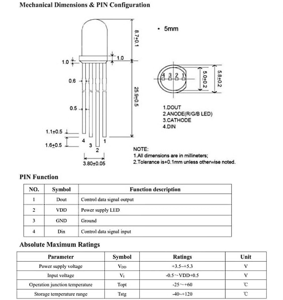 WS2812B F5 5mm RGB LED 30PCS APA106-SK6812 NeoPixel Comp’ Light Emitting Diode