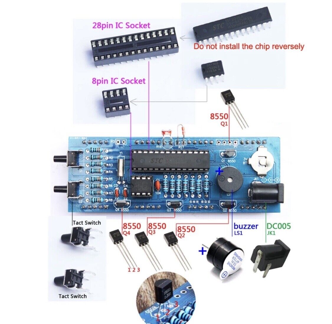 4-digit DIY Electronic Digital LED Clock Kit Alarm BLUE Auto Display Time Temp