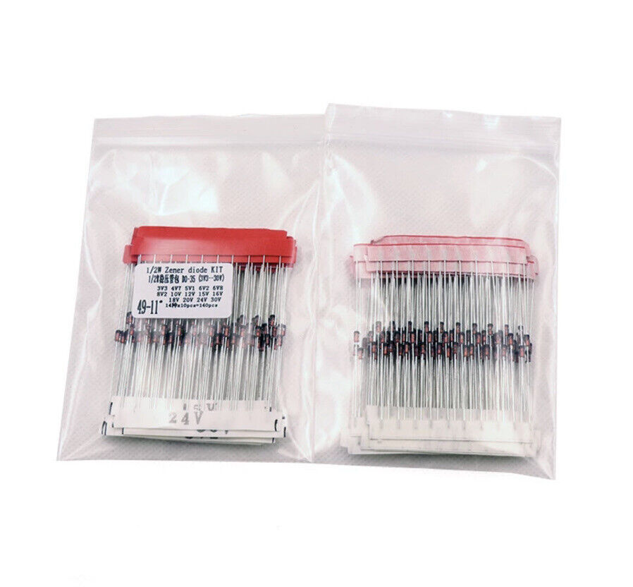 140Pcs 3.3-30V 14 Value 1/2W 0.5W DIY Zener Diode Assorted Kit Voltage Regulator