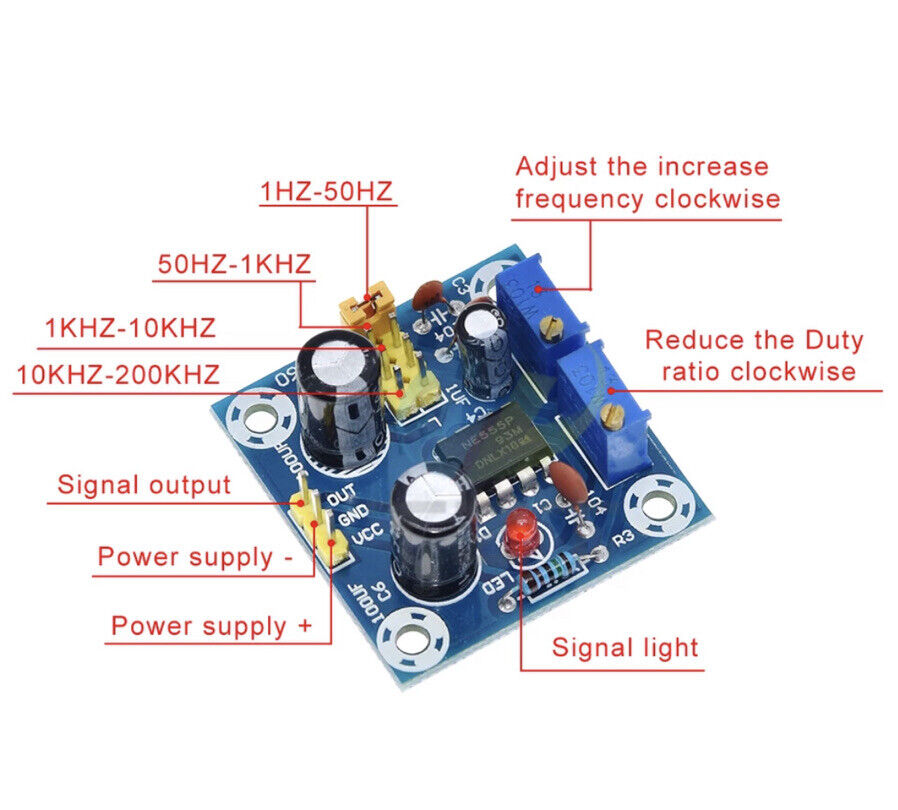 NE555 Pulse Generator Frequency Adjustable & Duty Cycle Module DIY Project Kit